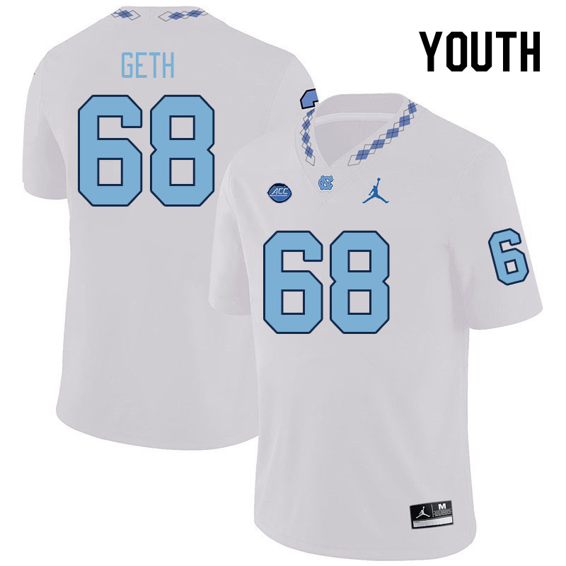 Youth #68 D.J. Geth North Carolina Tar Heels College Football Jerseys Stitched-White